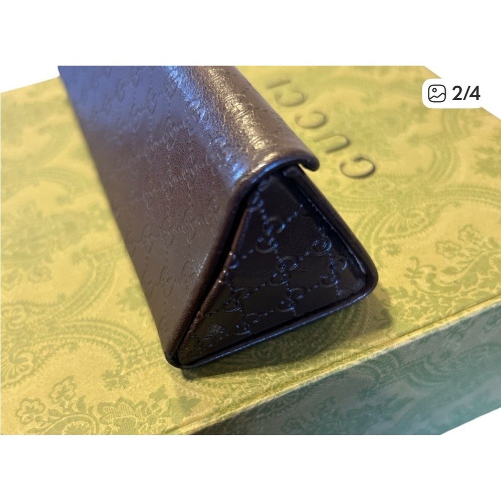 Gucci Brown Monogram Guccissima Leather Folding Eyeglass Sunglasses Case Brown